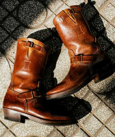 Outclass Finishing Handmade Military Brown Leather Long Boot Mens Boot
