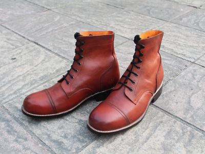 Crafted Leather Classic Brown Ankle High Genuine Calf Leather Lace up Dress Boot