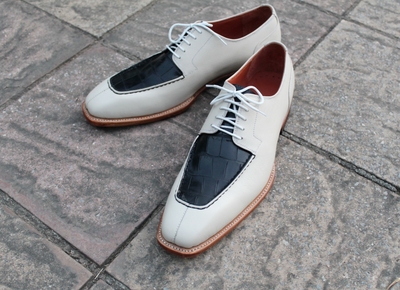 Crafted Leather Classic Cream / Black Crocodile Leather Dress Shoes