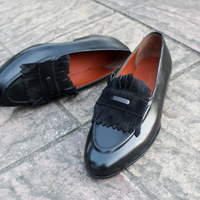 Crafted Leather Handmade Black Calf Fringes Loafers Moccasin Formal Shoes - Thumbnail 1