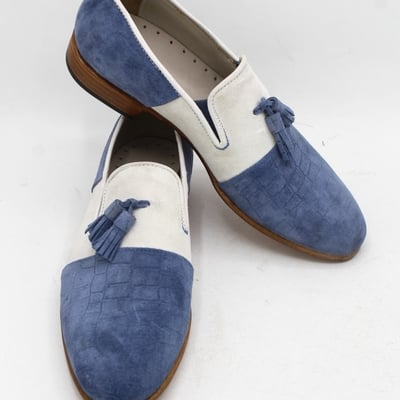 Crafted leather classic white suede blue crocodile suede tassel loafer mens shoes - Thumbnail 5