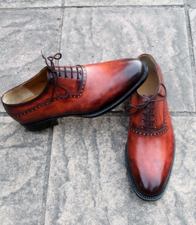 Crafted Leather Classic Brown Patina Leather Mens Lace up Dress Shoes
