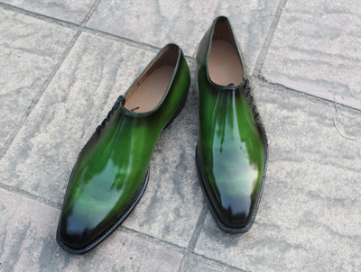 Crafted Leather Classic Men Fashion Green Crocodile / Calf-Skin Leather Side Laces Oxford Dress Shoes