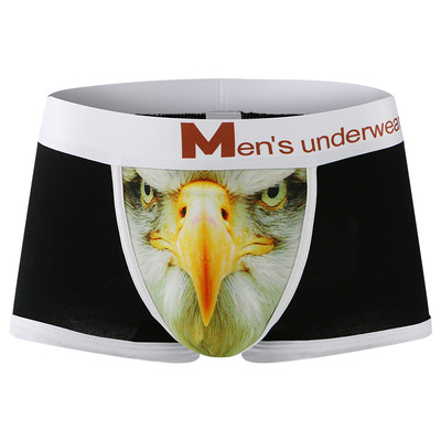 3PK Eagle printed Men's sexy underwear cotton blend mid-rise daily wearing boxer briefs Black DG6001-PJ