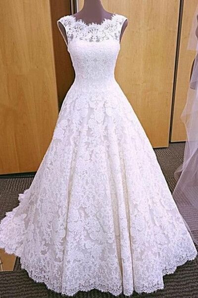 A Line Lace Sleeveless Wedding Dress Bridal Gown