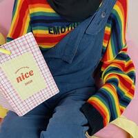 EMOTIONAL RAINBOW COLOR BLOCK STRIPED PULLOVER KNIT SWEATER - Thumbnail 1