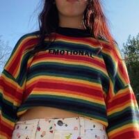 EMOTIONAL RAINBOW COLOR BLOCK STRIPED PULLOVER KNIT SWEATER - Thumbnail 2