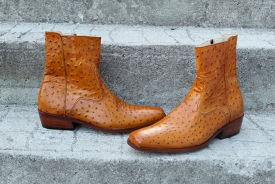 Crafted Leather Classic Handmade Brown Ostrich Leather Side Zipper Jodhpur Style Boot