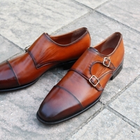 Crafted Leather Classic Handmade Men Brown Leather Double Monk Strap Shoes - Thumbnail 2