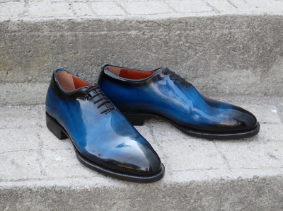 Crafted Leather Handmade Blue Patina Leather Men Oxford Dress Shoes