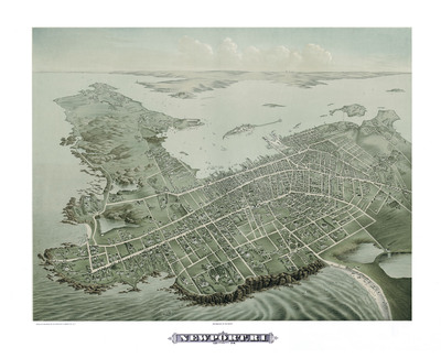 Newport, RI in 1878 - Bird's Eye View Map, Aerial Map, Panorama, Vintage Map, Antique, Reproduction, Giclée, Framable, Fine Art, History