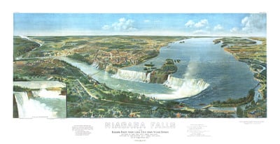 Niagara Falls, 1893 - Bird's Eye View, Aerial, Panorama, Vintage, Antique, Reproduction, Giclée, Framable, Fine Art, home decor, wall art
