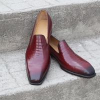 Crafted Leather Classic Brown Crocodile Leather Moccasin Loafers Dress Shoes - Thumbnail 1