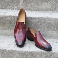 Crafted Leather Classic Brown Crocodile Leather Moccasin Loafers Dress Shoes - Thumbnail 2