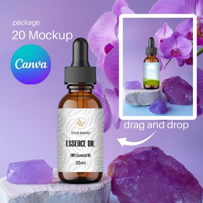 Dropper Bottle 30ml Mockup Orchard flavor, Amber Bottle Canva Mockup, Serum Bottle Mockup Natural and Fresh Themed Visuals and Marketing
