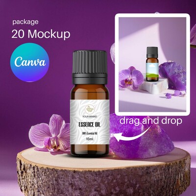Dropper Bottle 10ml Mockup Orchard flavor, Amber Bottle Canva Mockup, Serum Bottle Mockup Natural and Fresh Themed Visuals and Marketing