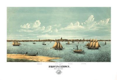 Provincetown, MA in 1877 - Bird's Eye View Map, Aerial, Panorama, Vintage, Antique, Reproduction, Giclée, Framable, Fine Art