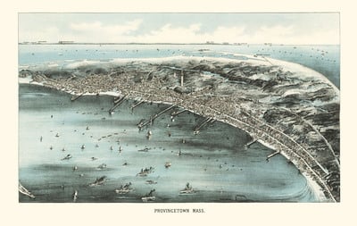 Provincetown, MA in 1910 - Bird's Eye View Map, Aerial Map, Panorama, Vintage Map, Antique Map, Reproduction, Giclée, Framable Map, Fine Art