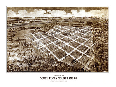 South Rocky Mount, North Carolina in 1900 - Bird's Eye View, Aerial, Panorama, Vintage, Antique, Giclée, Framable, Fine Art, Wall Art