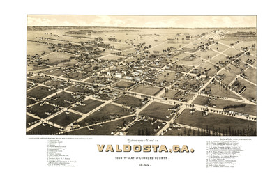 Valdosta, Georgia in 1885 - Bird's Eye View Map, Aerial, Panorama, Vintage, Antique, Reproduction, Giclée, Fine Art, Wall Art, History