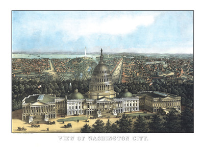 Washington, D.C in 1871 - Bird's Eye View, Map, Aerial, Panorama, Vintage, Antique, Reproduction, Giclée, Fine Art, Wall Art, History
