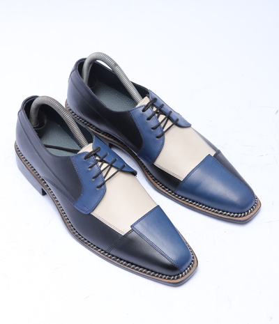 Crafted Leather Classic Tri Tone Leather Oxford Lace up Dress Shoes For Men