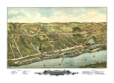 Windsor Locks, CT in 1877 - Bird's Eye View, Aerial map, Panorama, Vintage map, Antique map, Giclée, Framable map, Fine Art, Wall art