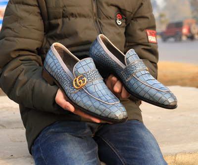 Crafted Leather Handmade Men Classic Crocodile/Alligator Loafers Dress Shoes