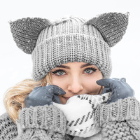 Cat Ear Knitted Hat Beanie Hat - Thumbnail 4