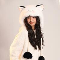 Fluffy Warm Cat Ear Hat Winter Protection Hat - Thumbnail 4