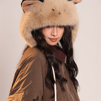 Fluffy Warm Cat Ear Hat Winter Protection Hat - Thumbnail 1