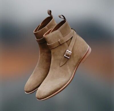 New Handmade Men Suede Jodhpur Ankle Monk Strap Dress Boots, Formal Party Wear Dress Boots
