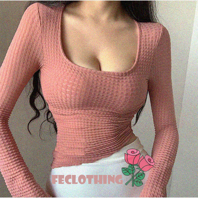 Mousse Plaid Square Neck Long Sleeve Flare Sleeve Slim Retro Temperament Thin Top