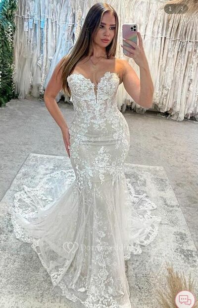 Elegant Mermaid Plus Size Sleeveless Lace Appliques Wedding Dress Bridal Gown
