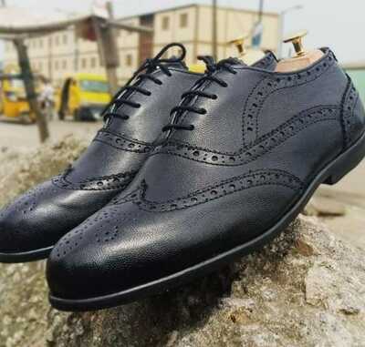 Men's Wingtip Cow Leather Skin Black Edition Formal Lace Up Shoes