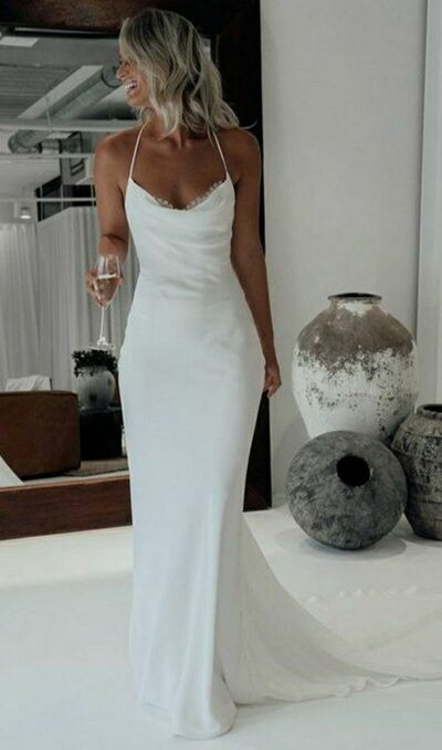 Elegant Sheath Sleeveless Beach Boho Wedding Dress Bridal Gown