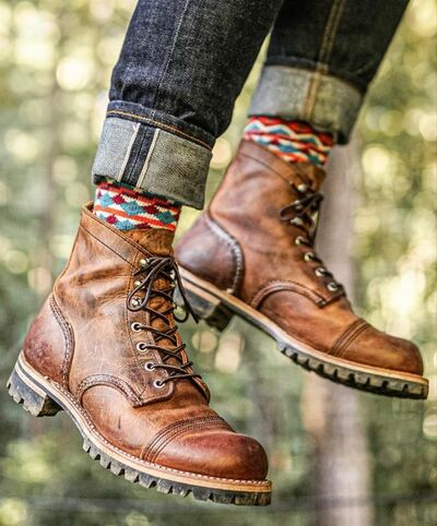 Top Rating Men's Handmade Brown Ankle High Genuine Leather Rangers Boot