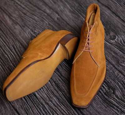 Hot Sale Men's Handmade Brown Chukka Genuine Suede Lace Up Formal Boot