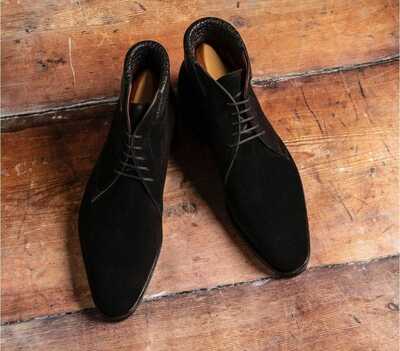 Top Fashion Men's Handmade Pure Black Classy Look Lace Up Boot