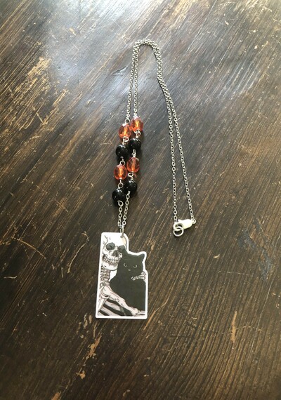 Halloween Skeleton and Black Cat Necklace