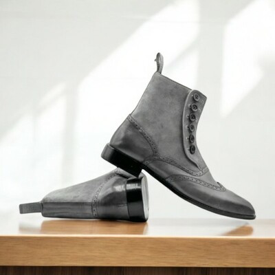 Ankle High Grey Suede Button Boots