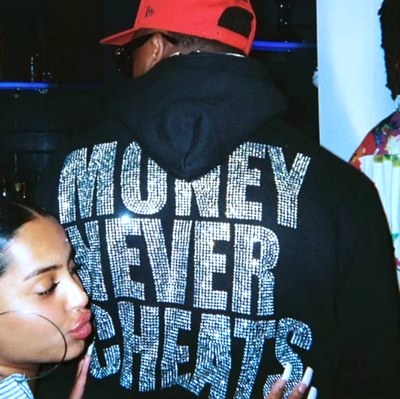 Free Shipping-MONEY NEVER CHEATS RHINESTONES ZIP UP JACKET