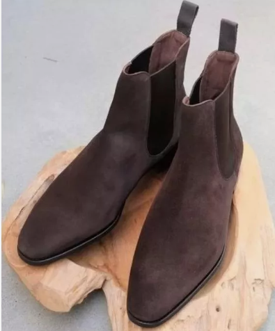 Handmade men brown suede chelsea boots, formal dress boots for mens, office boot