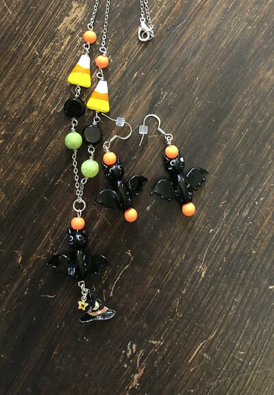 Witchy Bat Necklace Earring Set