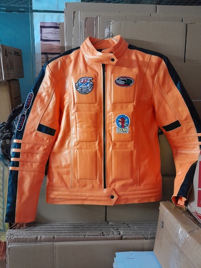 Handmade Orange Leather Formal Biker Jacket Men's XS - 6XL