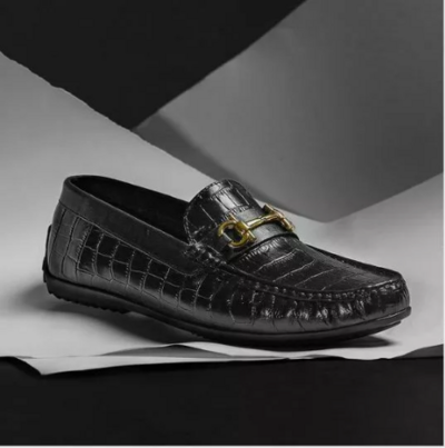 Handmade Men Black Crocodile Leather Moccasin Shoes, Casual Loafer Shoes