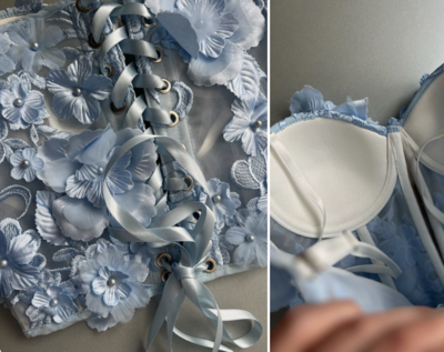 Sky Blue Tops 3D Flowers Corset