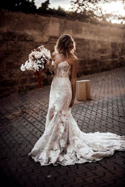 Simple Mermaid Sweetheart Lace Appliques Boho Wedding Dress Bridal Gowns