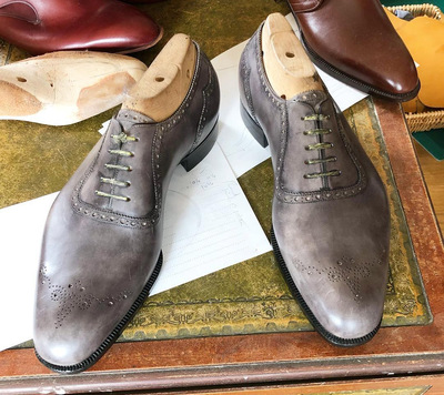 Men's Handmade Gray Shading Brogue Lace Up Formal Shoes