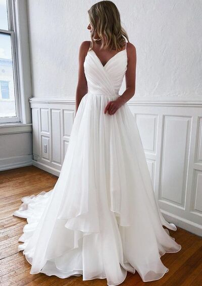 Simple A Linet V Neck Boho Beach Wedding Dress Bridal Gowns